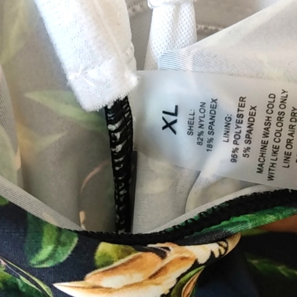 159 MATERNITY BLACK GREEN RUCHED V-NECK HALTER TIE ONE PIECE SWIMSUIT SZ XL NWOT - Picture 6 of 7